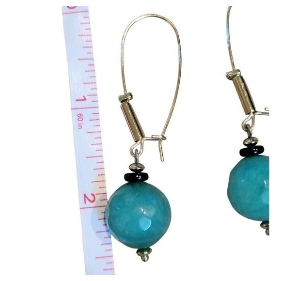 Green Faceted Stone Amazonite Large Bead Dangle Drop Earrings Long Wire Hooks - Picture 5 of 7